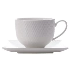 Maxwell & Williams Diamonds Square Tea Cup & Saucer - White - 8 Pack