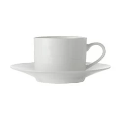 Maxwell & Williams Basic White Straight Cup & Saucer, 4 Pack